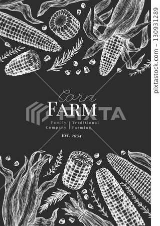 Hand Drawn Vector Sweet Corn Illustration. Not AI Generated. Autumn Seasonal Chalk Board Background. Fall Season Farm Banner. Vintage Harvest Design Template. Hand Drawn Vector Sweet Corn Illustration. Not AI Generated. Autumn Seasonal Chalk Board Background. Fall Season Farm Banner. Vintage Harvest Design Template. 130931289