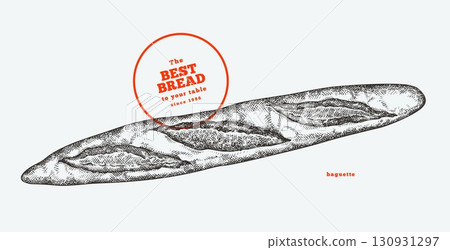 Hand Drawn Vector Baguette Illustration. Not AI Generated. Retro Bakery Isolated Image. Old School Bread Food Hand Drawn Vector Baguette Illustration. Not AI Generated. Retro Bakery Isolated Image. Old School Bread Food 130931297