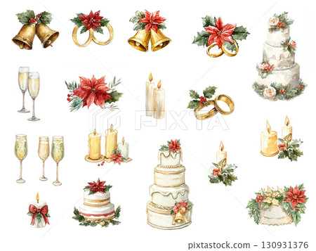 A cute illustration set of cake and Christmas for Christmas weddings 130931376