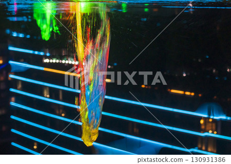 Colorful Illuminated fountains in the dark in the park 130931386