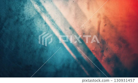 grunge style scratched texture in blue and orange tones with light rays across surface copyspace concept of graphic design advertising marketing 130931457