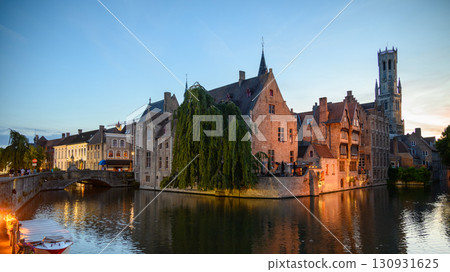 Night view of Historical Medieval Old Town and UNESCO World Culture Heritage site of Bruges in West Flanders, Belgium 130931625