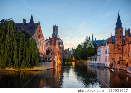 Night view of Historical Medieval Old Town and UNESCO World Culture Heritage site of Bruges in West Flanders, Belgium 130931627