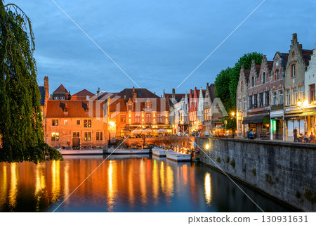 Night view of Historical Medieval Old Town and UNESCO World Culture Heritage site of Bruges in West Flanders, Belgium 130931631