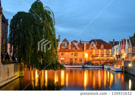 Night view of Historical Medieval Old Town and UNESCO World Culture Heritage site of Bruges in West Flanders, Belgium 130931632