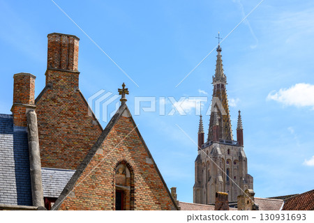 Tower of the Church of Our Lady Roman Catholic gothic church in Bruges, Belgium Tower of the Church of Our Lady Roman Catholic gothic church in Bruges, Belgium 130931693