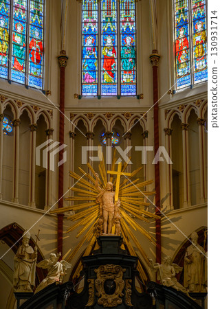 Interior of the Saint Salvator Cathedral main Roman Catholic gothic church in Bruges, Belgium 130931714