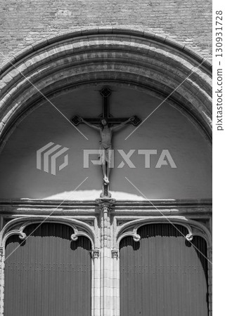 Facade detail on the Saint Salvator Cathedral main Roman Catholic gothic church in Bruges, Belgium Facade detail on the Saint Salvator Cathedral main Roman Catholic gothic church in Bruges, Belgium 130931728