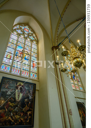 Interior of the Saint Salvator Cathedral main Roman Catholic gothic church in Bruges, Belgium 130931739