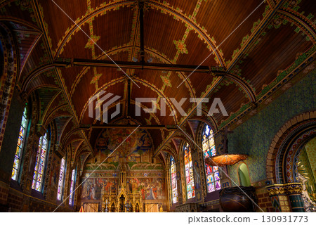 Interior of the Basilica of the Holy Blood, Catholic basilica housing a relic of the Holy Blood of Christ in Bruges, Belgium 130931773
