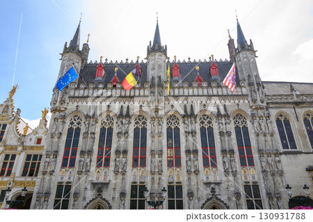 Historic Bruges City Hall building on Burg Square in Bruges, West Flanders, Belgium Historic Bruges City Hall building on Burg Square in Bruges, West Flanders, Belgium 130931788