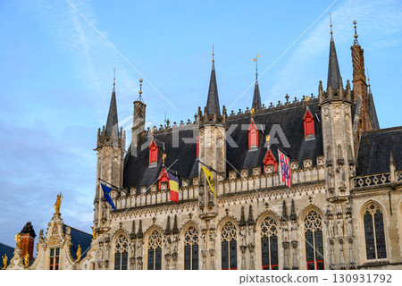 Historic Bruges City Hall building on Burg Square in Bruges, West Flanders, Belgium 130931792