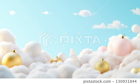 White fluffy clouds Christmas background copy space gold pastel blue sky White fluffy clouds Christmas background copy space gold pastel blue sky 130931844