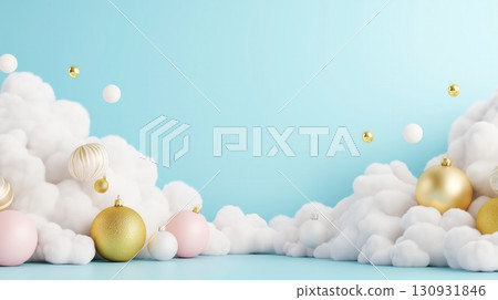 Golden pastel pink Christmas background copy space white clouds blue sky Golden pastel pink Christmas background copy space white clouds blue sky 130931846