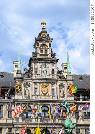 Antwerpen City Hall ornate Renaissance building in the Grote Markt main square of Antwerp, Belgium 130932107