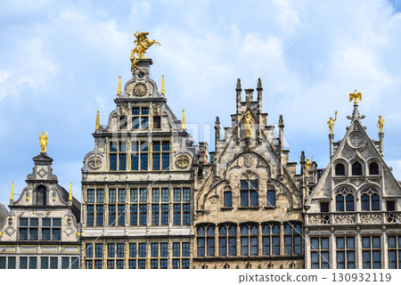 Ornate facades of old historic Guildhalls in the Grote Markt main square of Antwerp, Belgium Ornate facades of old historic Guildhalls in the Grote Markt main square of Antwerp, Belgium 130932119