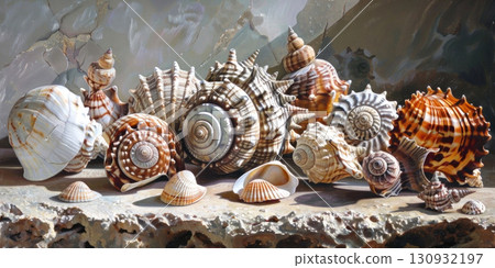 photo showcasing an exquisite assortment of sea shells 130932197