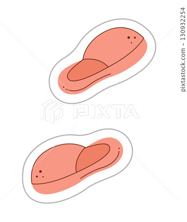 Sticker with a pink slippers. Color hand drawn clipart illustration. 130932254