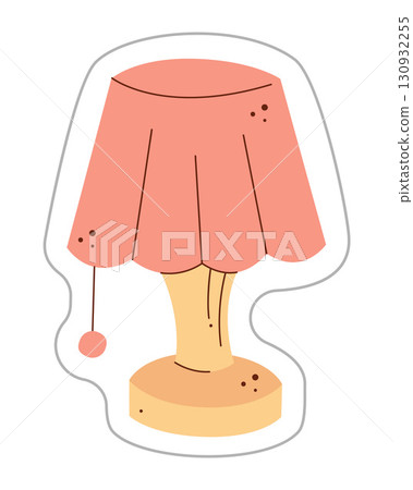 Sticker with a desk lamp. Color hand drawn clipart illustration. 130932255