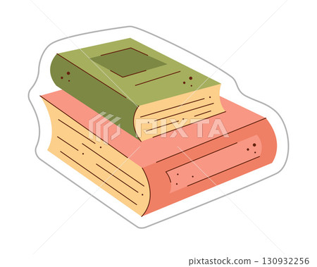Sticker with two books. Color hand drawn clipart illustration. Sticker with two books. Color hand drawn clipart illustration. 130932256