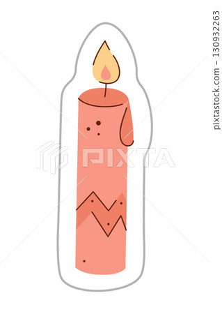 A sticker depicting pink candle. Color hand drawn clipart illustration. 130932263