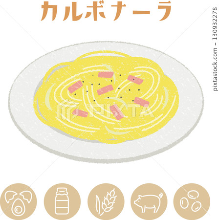 學校午餐卡邦尼面和過敏原顯示圖示的插圖 130932278