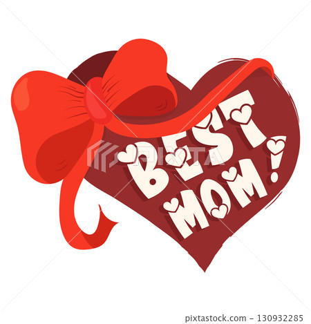 Heart with Red Bow and Best Mom Lettering 130932285