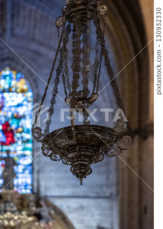 Interior religious details in the Seville Cathedral of Saint Mary of the See in Seville, Andalusia, Spain Interior religious details in the Seville Cathedral of Saint Mary of the See in Seville, Andalusia, Spain 130932330