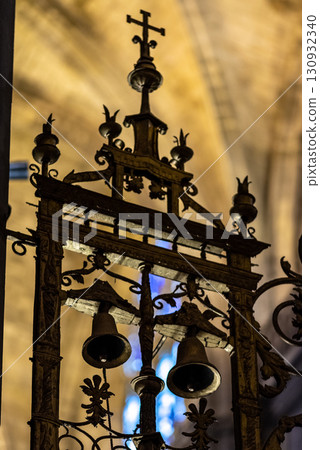Interior religious details in the Seville Cathedral of Saint Mary of the See in Seville, Andalusia, Spain 130932340