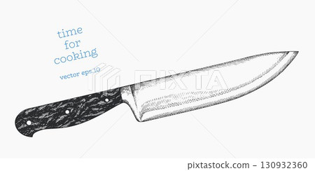 Hand Drawn Vintage Vector Illustration of Chef Knife Kitchen Utensil Not AI Generated Hand Drawn Vintage Vector Illustration of Chef Knife Kitchen Utensil Not AI Generated 130932360