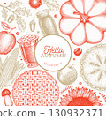 Hand Drawn Vector Autumn Illustration. Not AI Generated. Thanksgiving Background. Fall Season Cozy Mood Banner. Vintage Design Template. 130932371