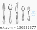 Vintage Hand Drawn Vector Illustration of Cutlery Not AI Generated Retro Fork  Spoon Knife Engraved Kitchen Utensils 130932377