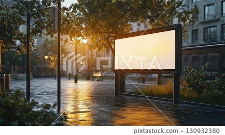 Urban Sidewalk Billboard Blanc Mock-up 130932380