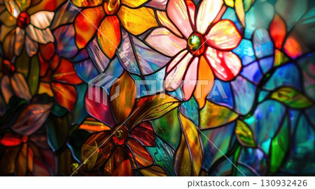 Stained Glass Floral Motif background 130932426