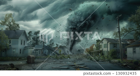 Tornado Tearing Through A Town 130932435