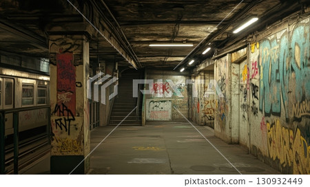 Underground Graffiti Gallery In An Abandoned Subway 130932449