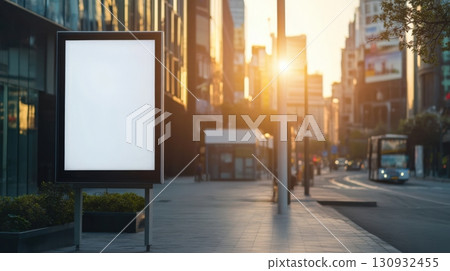 Urban Sidewalk Billboard Blanc Mock-up 130932455
