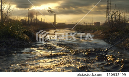 A Photorealistic Scene Of A Chemical Spill In A River A Photorealistic Scene Of A Chemical Spill In A River 130932499