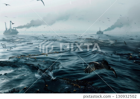 A Vast Expanse Of Ocean Marred By An Enormous Oil Spill A Vast Expanse Of Ocean Marred By An Enormous Oil Spill 130932502