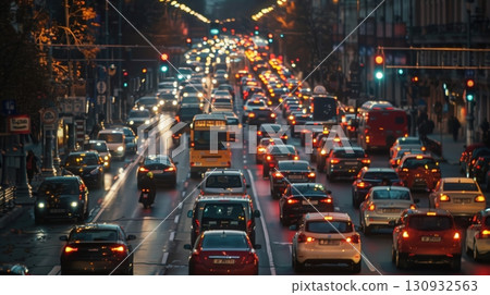 Busy City Street During Rush Hour 130932563