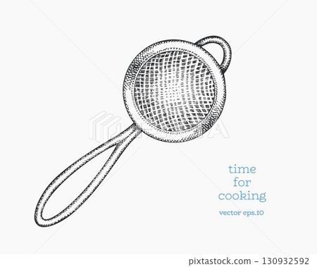 Hand Drawn Vintage Vector Illustration of Kitchen Strainer Utensil for Cooking Design Not AI Generated Kitchenware 130932592