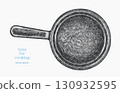 Hand Drawn Vintage Vector Illustration of Frying Pan Skillet Kitchen Cookware Not AI Generated 130932595