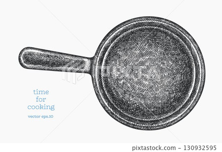 Hand Drawn Vintage Vector Illustration of Frying Pan Skillet Kitchen Cookware Not AI Generated 130932595