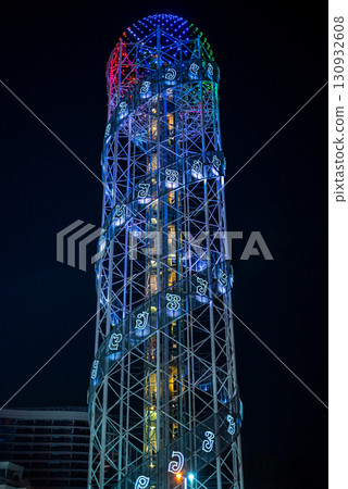 Alphabetic Tower 130 meter high structure holding 33 letters of the Georgian alphabet in Batumi, Georgia 130932608