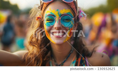Colorful Face Paint And Body Art At A Hippy Festival Colorful Face Paint And Body Art At A Hippy Festival 130932625