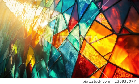 Abstract stained glass pattern in vibrant colors 130933077
