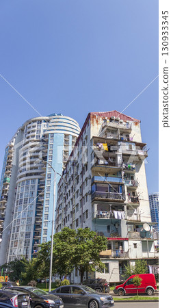09.09.2025 - Batumi, Georgia - Damaged by weather facade of the multiple storey residential building 09.09.2025 - Batumi, Georgia - Damaged by weather facade of the multiple storey residential building 130933345