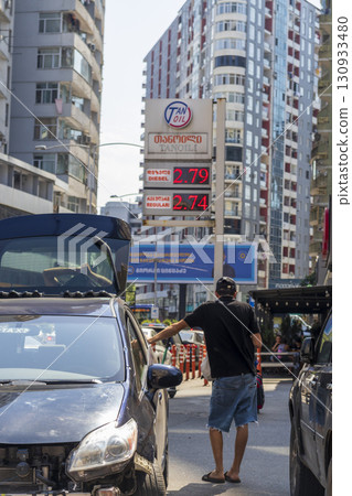 09.09.2025 - Batumi, Georgia - Petrol prices on the digital display board of the petrol pump 130933480