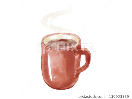 手繪水彩畫,畫的是裝滿熱氣騰騰、美味可可的紅色杯子 手繪水彩畫,畫的是裝滿熱氣騰騰、美味可可的紅色杯子 130933589
