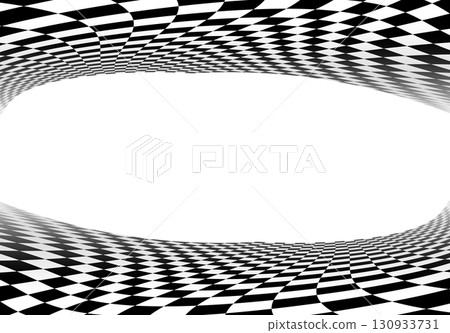 Black and white checkered perspective grid frame. Chessboard floor and ceiling, top and bottom tiled frame 130933731